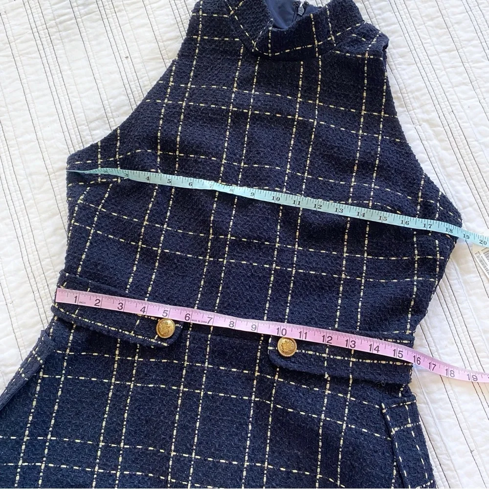 NWT Alexia Admor Avery Plaid Tweed Fit & Flare Dress Navy White Gold size Large - Picture 6 of 10